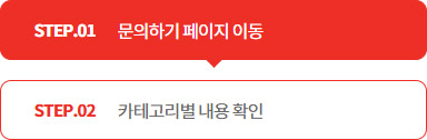 STEP.01 문의하기 페이지 이동 > STEP.02 카테고리별 내용 확인